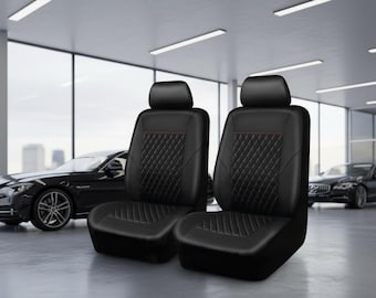 Quilting Leather Seat Covers, Waterproof PU Vinyl, Airbag Compatible, Universal Fit, 2-Piece Set for Front Seats, Luxury Protectors for Cars