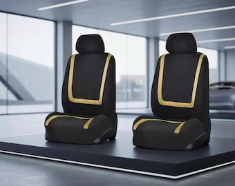 2 Pack Car Seat Covers - Breathable, Anti-Slip Front Seat Protectors, Universal Fit, Airbag Compatible for Truck, SUV, Sedan (Black & Beige)
