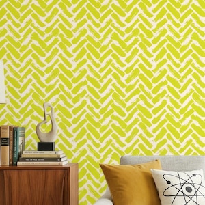 Peel and Stick Wallpaper: Lime Green Herringbone - Removable Mural