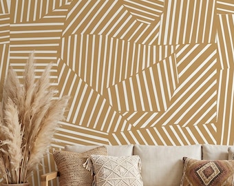 Papel pintado abstracto de rayas removible, mural amarillo ocre, decoración minimalista japonesa autoadhesiva, estilo escandinavo moderno, arte para el hogar, la oficina o la habitación infantil.