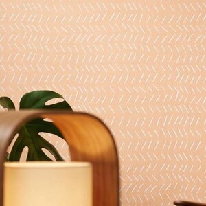 Boho Peach Terracotta Wallpaper, Herringbone Dash Pattern (Peel & Stick)