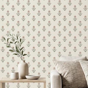 Floral Block Print Wallpaper: Boho Nursery Decor (Peel & Stick, Removable)