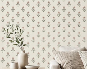 Floral Block Print Wallpaper: Boho Nursery Decor (Peel & Stick, Removable)