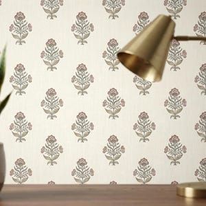 Dusty Rose Floral Wallpaper Mural - Indian Block Print Design