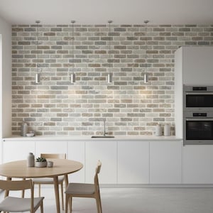 Peel and Stick Faux Brick Wallpaper, Neutral Beige Gray (Removable)