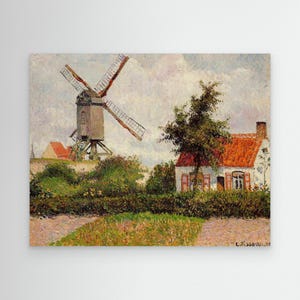 Impressionist Wall Art: Camille Pissarro Windmill - Framed Canvas Print