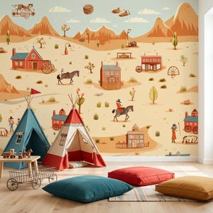 Cowboy Adventure Wall Mural: Western Nursery Decor (Peel & Stick or Non-Pasted)