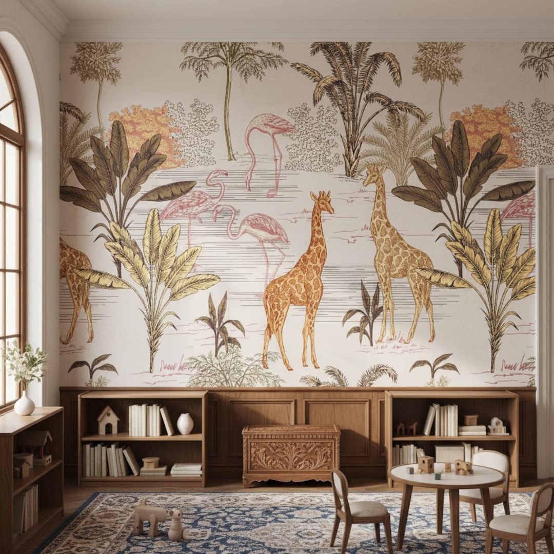 Vintage Safari Peel and Stick Wallpaper Removable Jungle Animals Mural ...