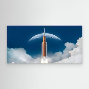 NASA SLS Rocket Launch Canvas, Moon Mission Art (Large Framed Space Print)