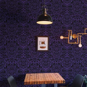 Victorian Gothic Damask Wallpaper: Purple Black Peel & Stick Accent