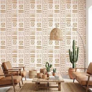 Mudcloth Wall Mural: African Terracotta Pattern - Peel & Stick or Non-Pasted