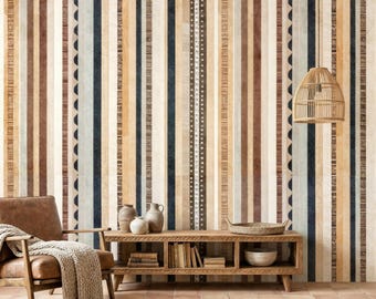 Tribal Mudcloth Wallpaper: Boho Earth Tone Vertical Stripes