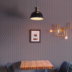Modern Minimalist Wavy Lines Wallpaper Dusty Mauve Charcoal Grey Peel and Stick Removable Geometric Accent Wall Decor Mural