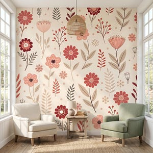 Wildflower Wall Mural: Vintage Boho Nursery Decor - Removable Peel & Stick