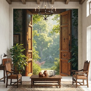 Rustic Nature Wall Mural - 3D Open Door to Forest Scene