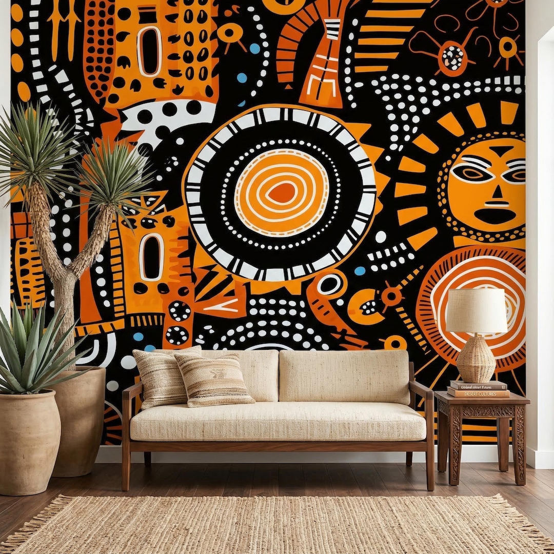 Native Wall Display Design Aboriginal Tribal Wall Mural: Orange Peel and Stick, Removable - Etsy