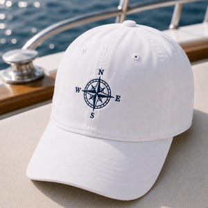 Bestickte Windrose Cap, Maritime Baseball Kappe, Old Money Cap, Yacht Club Style, Segel Cap, Nautical Hat, Geschenk für Segler und Bootsfan