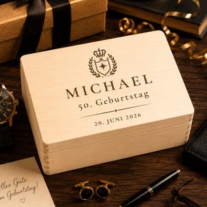 Personalisierte Holzbox Geburtstag mit Name | Geschenkbox zum 30., 40., 50., 60., 70. Geburtstag | Erinnerungsbox aus Holz mit Wunschgravur