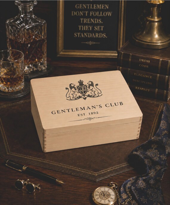 Zigarrenbox aus Holz | Geschenk für Männer | Holzbox für Zigarren & Whiskey Zubehör | Gentleman's Club | Aufbewahrungsbox mit Deckel