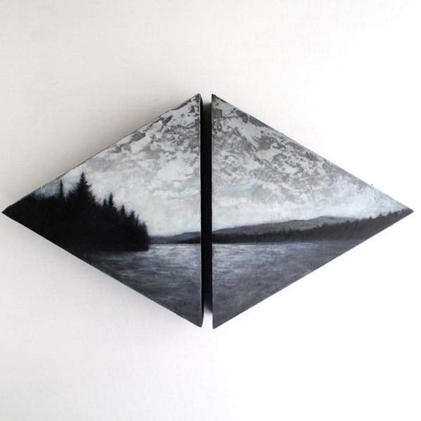 Black and White Diptych Oil Landscape Painting