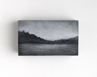 SALE - Black and White Oil Landscape Painting - 3 x 5