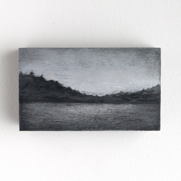 SALE - Black and White Oil Landscape Painting - 3 x 5