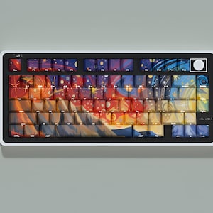 Starry Night Sunset Keycaps Set – Unique Cool Art Keycaps – Aesthetic Custom Artisan Keycap for Mechanical Keyboard – Galaxy PBT Keycaps