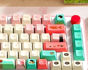 Ghibli Anime Keycaps Set 158 – Japanese Artisan PBT Custom Handmade for Mechanical Keyboard Cherry MX – Cute Kawaii Keycap
