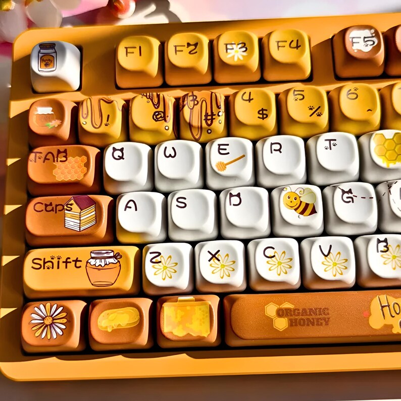 Cute Honey Bee Keycaps Set – Kawaii Custom Artisan PBT Keycaps for ...