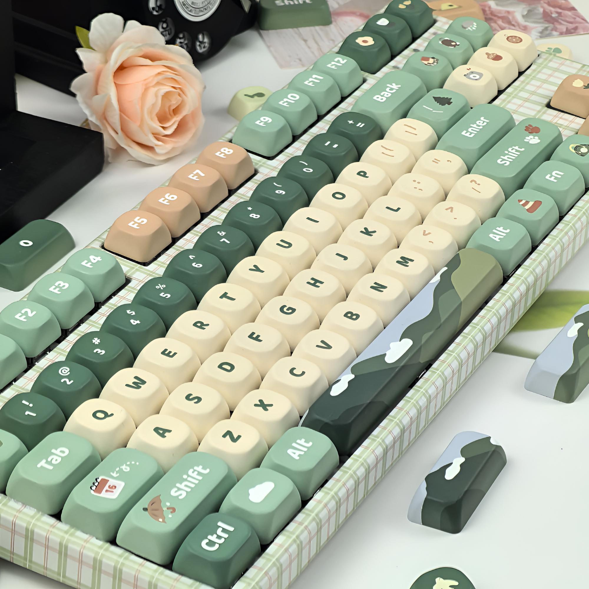 Tree Design Keycaps Mountain Forest Keycaps Set – Botanical Custom Artisan PBT Keycaps for ...
