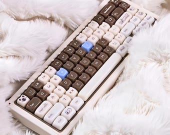 Cute Cat Custom Keycaps Set for Girls - Artisan Cherry MX Keycap for Mechanical Keyboard - MOA + MAO Profile