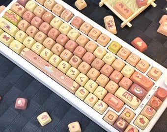 Set di tasti gialli carini – Tasti PBT artigianali personalizzati arancioni Kawaii per tastiera meccanica Cherry MX
