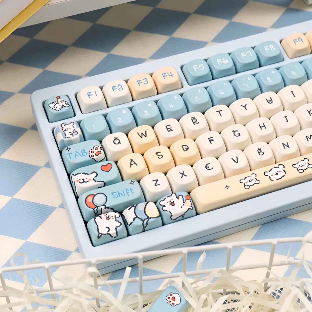 Kawaii Puppy Keycaps Set – Cute Cartoon Dog Custom Artisan PBT Keycaps ...