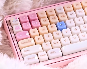 Cute Cat Artisan Keycaps Set for Girls - Custom Cherry MX Keycap for Mechanical Keyboard - MOA + MAO Profile