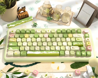 Mountain Forest Keycaps Set – Botanical Custom Artisan PBT Keycaps for Mechanical Keyboard Cherry MX – Aesthetic Alpine Keycaps
