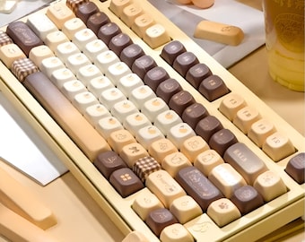 Mango Latte Keycaps Set – Kawaii Coffee Custom Artisan PBT Keycaps for Mechanical Keyboard Cherry MX