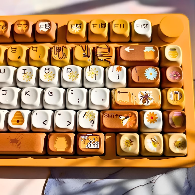 Cute Honey Bee Keycaps Set – Kawaii Custom Artisan PBT Keycaps for ...