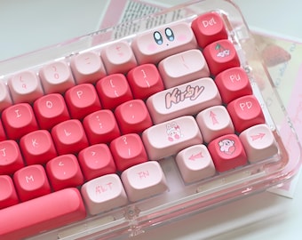 Cute Pink Kirby Keycaps Set – Anime Custom Artisan PBT Keycaps for Mechanical Keyboard Cherry MX – Kawaii Handmade Keycaps