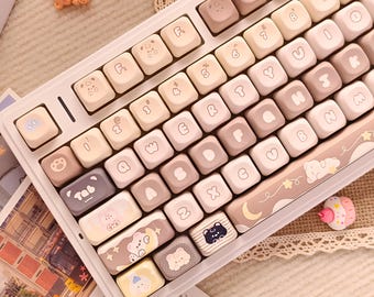 Set di tasti kaki carini – Tasti in PBT artigianali personalizzati marroni in stile kawaii per tastiera meccanica Cherry MX