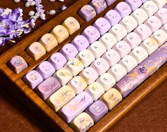 Set di tasti Kawaii con motivi floreali viola – Tasti personalizzati in PBT con motivi floreali giapponesi Sakura per tastiera meccanica Cherry MX