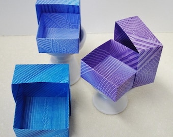 Origami Masu Paste Paper Nesting Boxes-Blue w/Gray, Blue w/Purple, Purple, & Blue