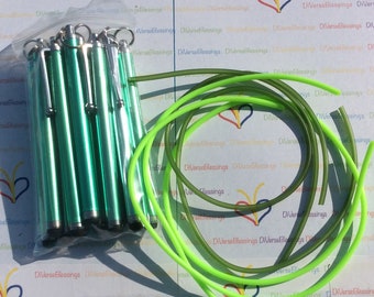 Green Stylus, Leash, Mask Keeper, 8 12 or 18 inch, Tether, Touch screen, Rubber Tubing