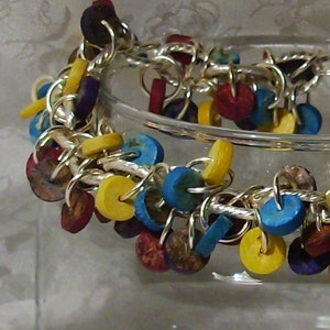 Bracelet de cheville, &quot;On the Fringe&quot;, Silvertone, Shaggy, Multicolore, Heishi, Up-cycled
