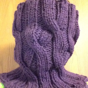 ENTWINED, Chunky Cowl, Wool Blend, Hand Knit, Cable Knit, Infinity, Neck Warmer, Eggplant, Deep Purple, Original Design