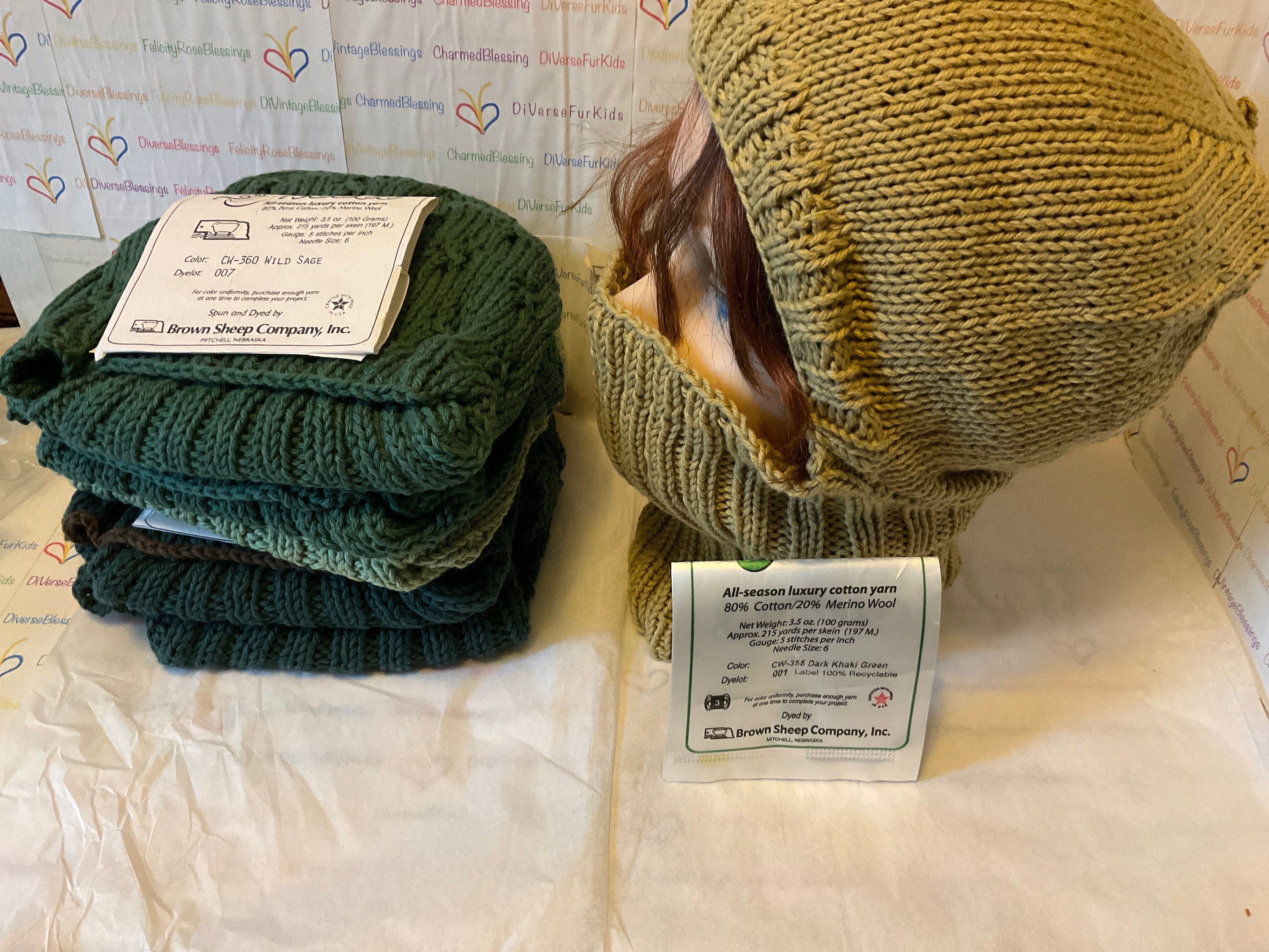 Balaclava, Cotton Wool Blend Yarn, GREENS, Hand Knitted, Face Cover, Easy Care