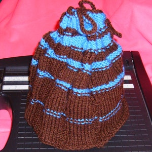 Prime Time, Math Hat, Bag Top, Convertible Cowl, Coffee Brown Blue, Red Heart, Acrylic Yarn, 23 Inch, Adult Large, 7854