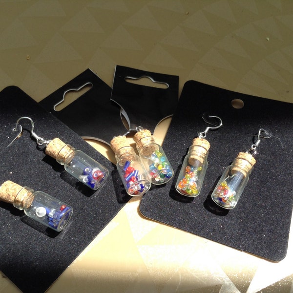 Glassy Glimmer, Seed beads, Bugle beads, Color Splash, Glass vial, Cork Stopper, Pendant, Charm, Focal, Earrings, Stainless Steel Findings