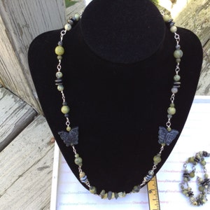 Wild Sunflower, Yellow Turquoise, Butter Jade, Hematite, Serpentine, Genuine Gemstone, Necklace, Beaded Chain image 1