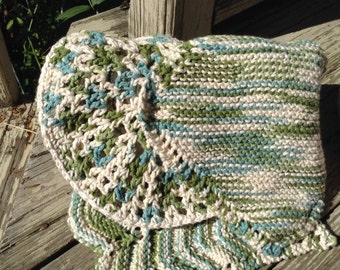 Dish Cloth, Pot Holder, Hot pad, Doily, Kitchen Cloth, All Cotton, Knit, Crochet, Emerald Isle, Ecru, Sage, Teal