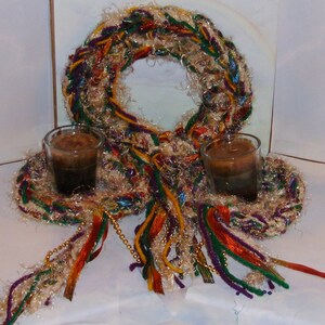 Crochet, Mini Wreath, Set of 3, Door Knob, Candle, Mardi Gras, Green Gold Purple, Beads, Home Decor, Holiday Decoration